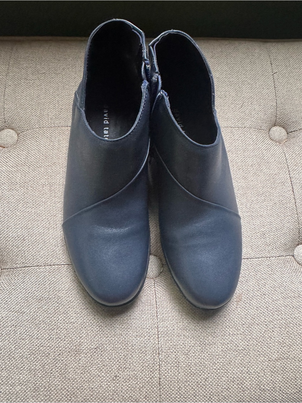 David Tate Navy Leather Ankle Booties
